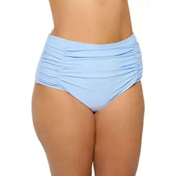 New Crown & Ivy Plus Size 1X Tummy Control Shirred High Waisted Bikini Bottoms - Picture 1 of 15